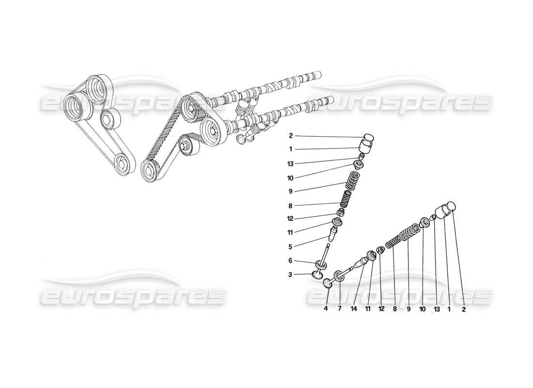 ferrari 328 (1988) sistema de distribución - taqués diagrama de piezas