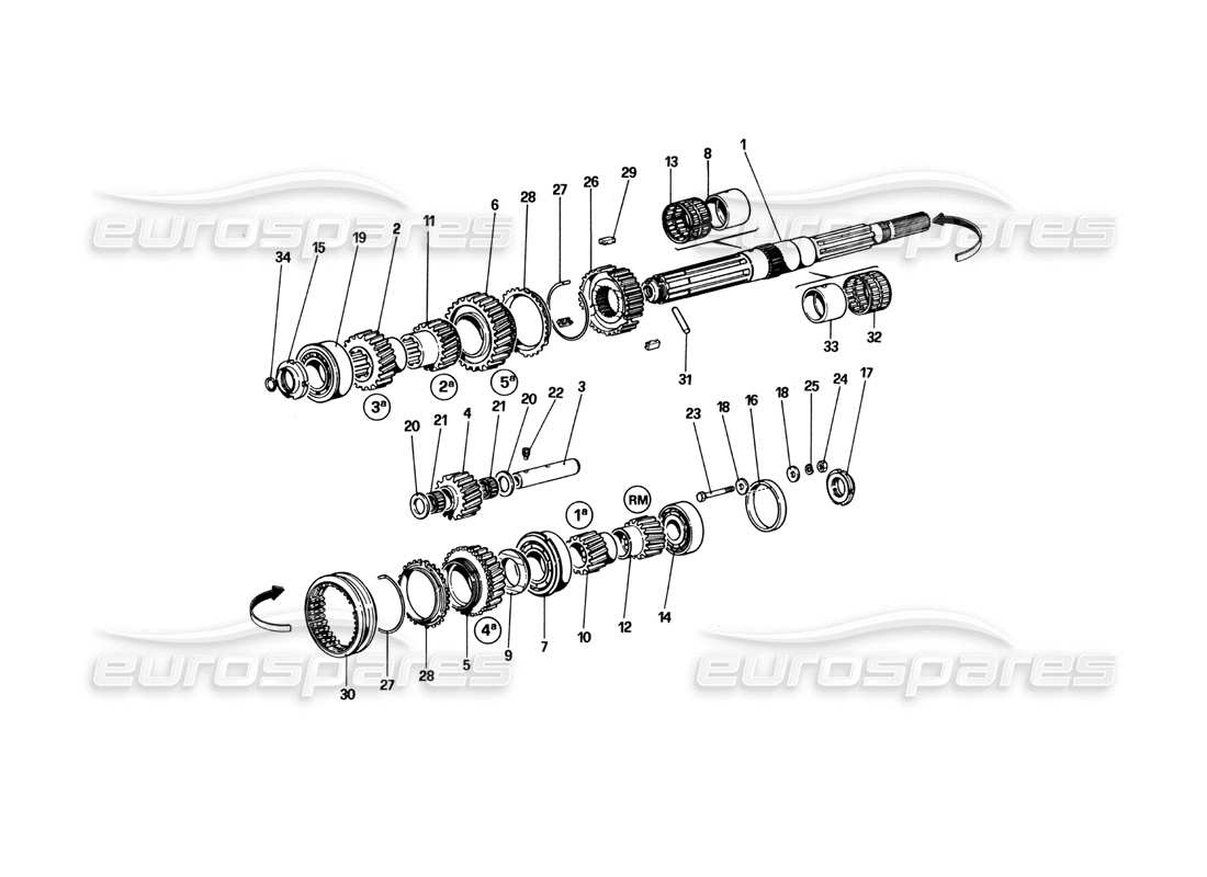 ferrari 512 bbi diagrama de piezas de engranajes del eje principal