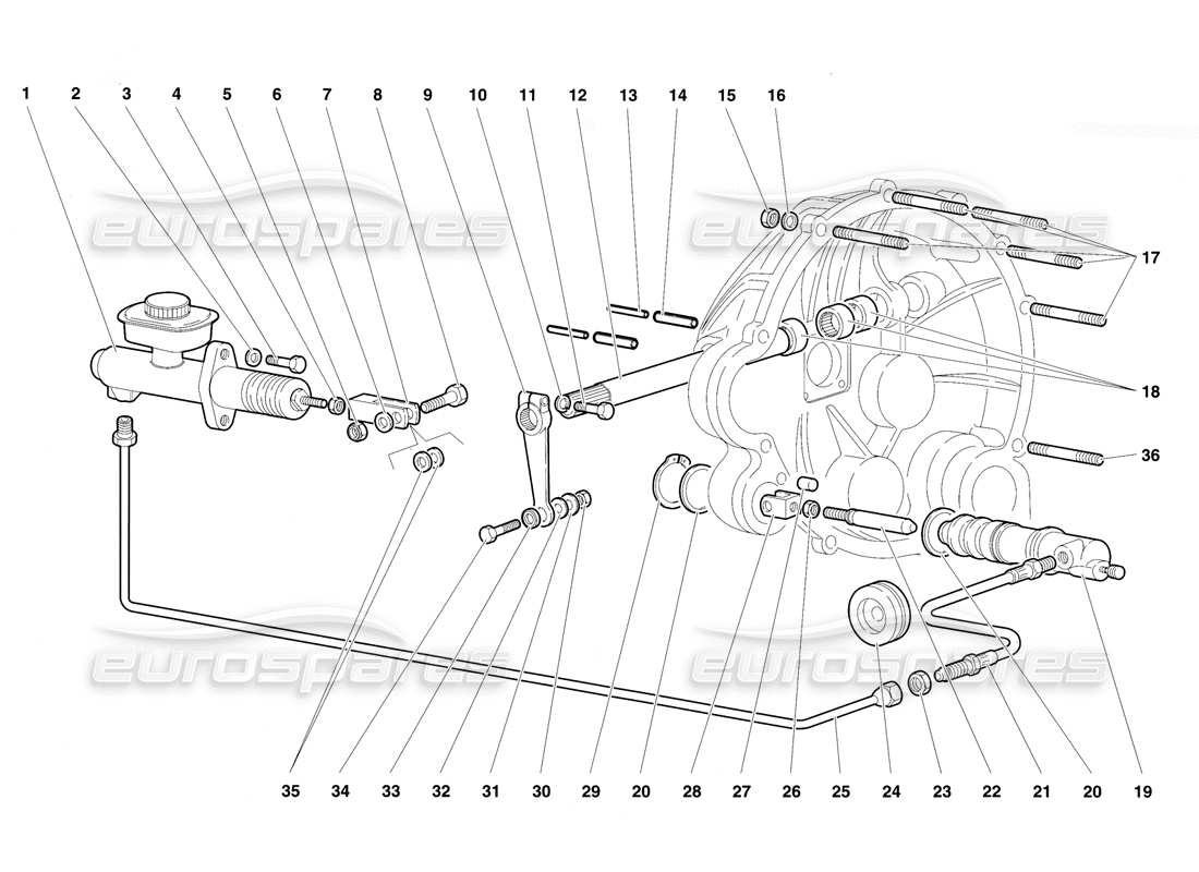 lamborghini diablo vt (1994) palancas de control del embrague diagrama de piezas
