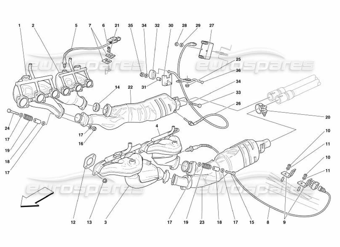 ferrari 575 superamerica diagrama de piezas del sistema de escape delantero