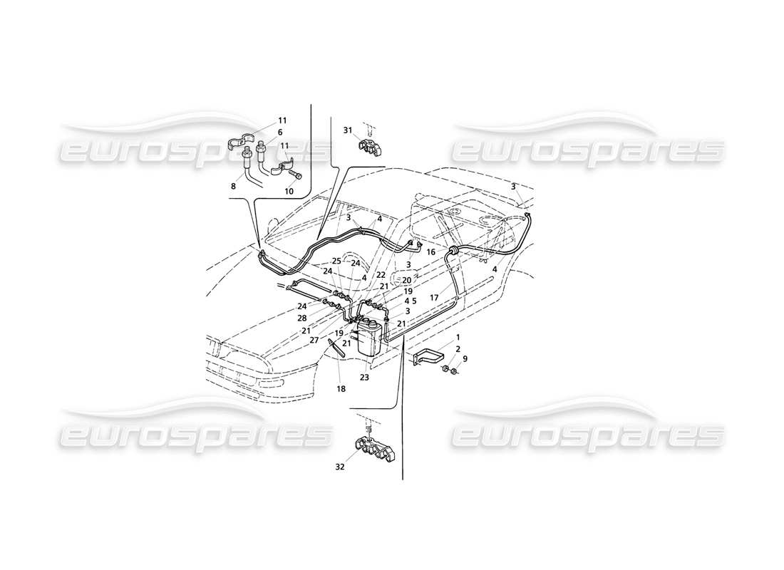 maserati qtp v8 evoluzione evaporador. diagrama de piezas del sistema de recuperación de vapores y tuberías de combustible