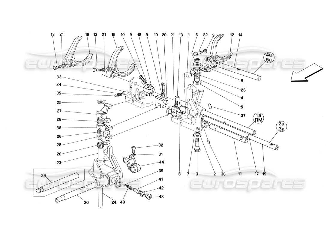 ferrari 348 (1993) tb / ts diagrama de piezas de los controles internos de la caja de cambios