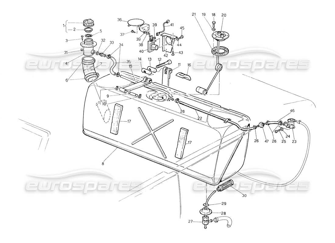 maserati biturbo spider depósito de combustible diagrama de piezas