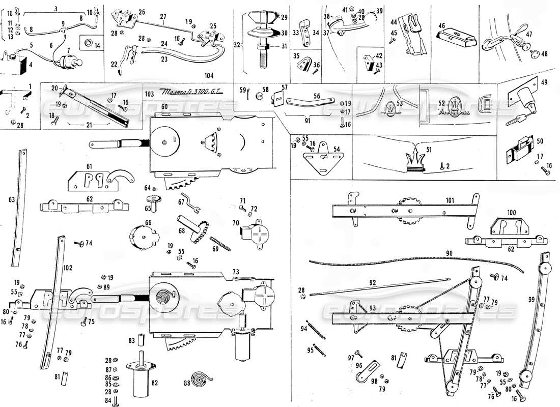 maserati mistral 3.7 diagrama de pieza del regulador de ventana