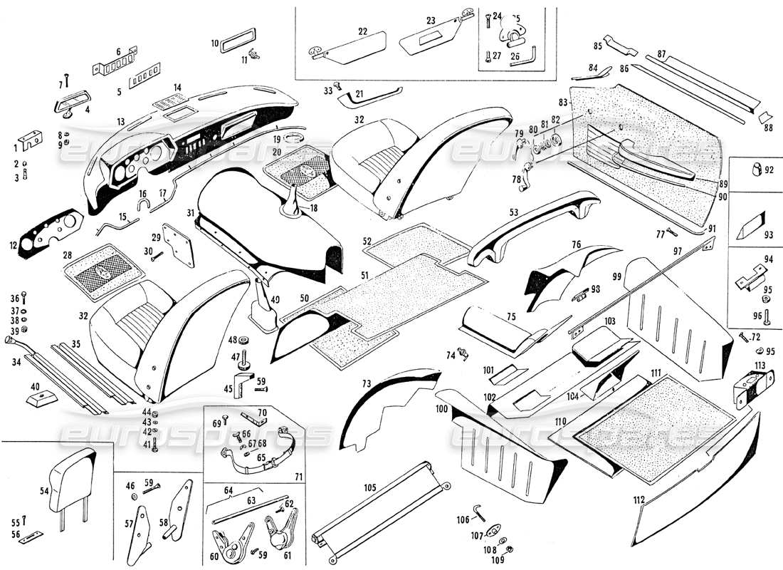 maserati mistral 3.7 diagrama de piezas de asientos y tapizados (a)