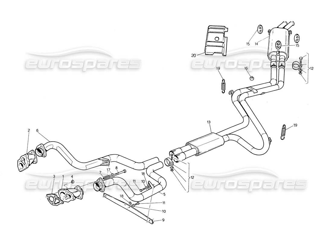 maserati biturbo spider diagrama de piezas del sistema de escape sin catalizadores de pintura