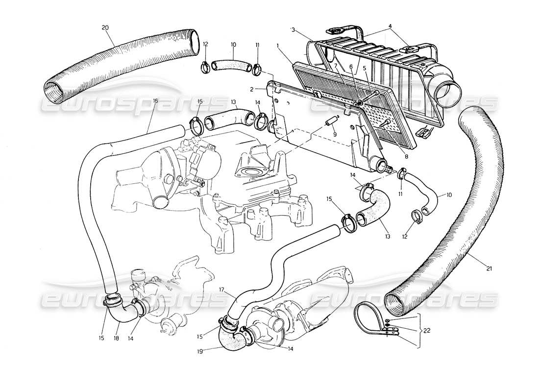 maserati biturbo spider diagrama de piezas del filtro de aire y tuberías