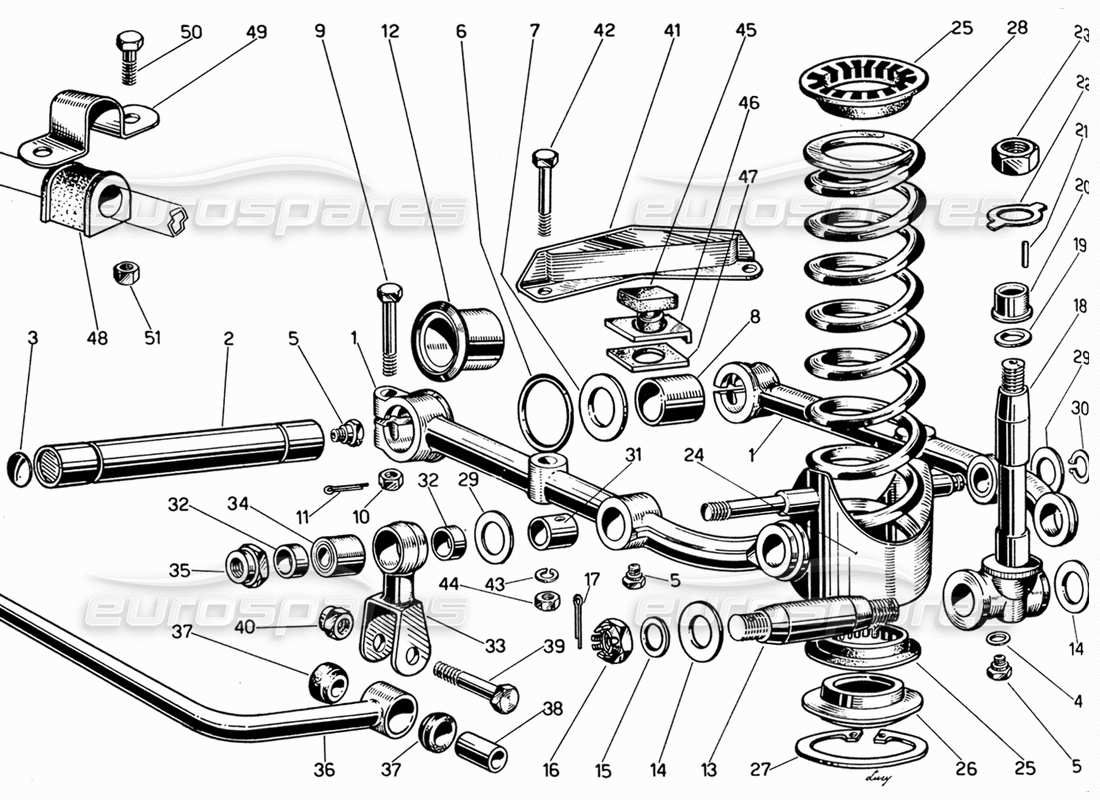 ferrari 330 gt 2+2 diagrama de piezas de los brazos inferiores de la suspensión de la rueda delantera