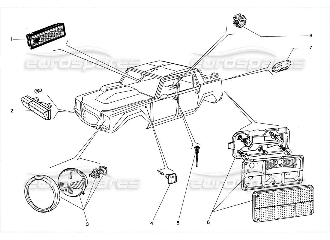 lamborghini lm002 (1988) diagrama de piezas de lámparas e indicadores