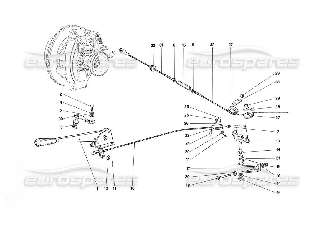 ferrari 308 quattrovalvole (1985) diagrama de piezas de control de freno manual