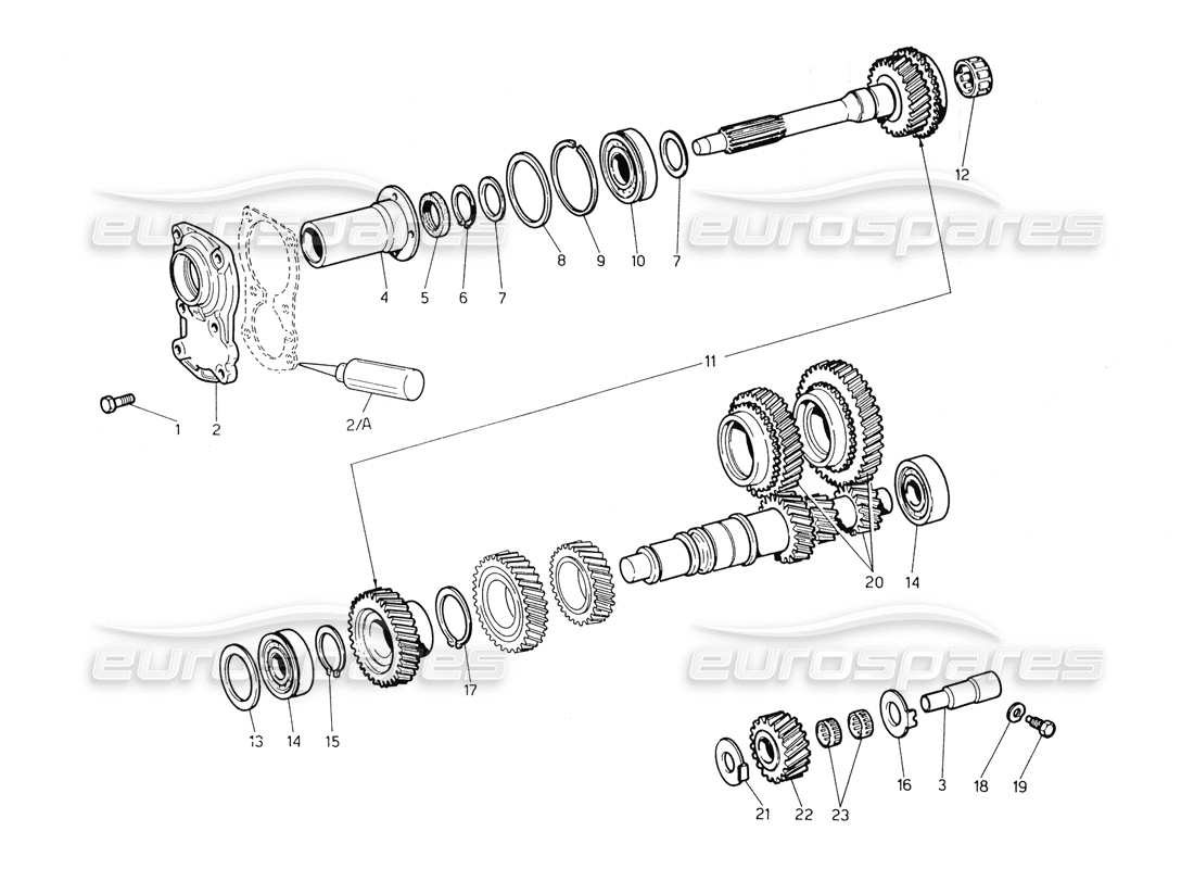 maserati biturbo spider transmisión: diagrama de piezas de eje intermedio y transmisión directa