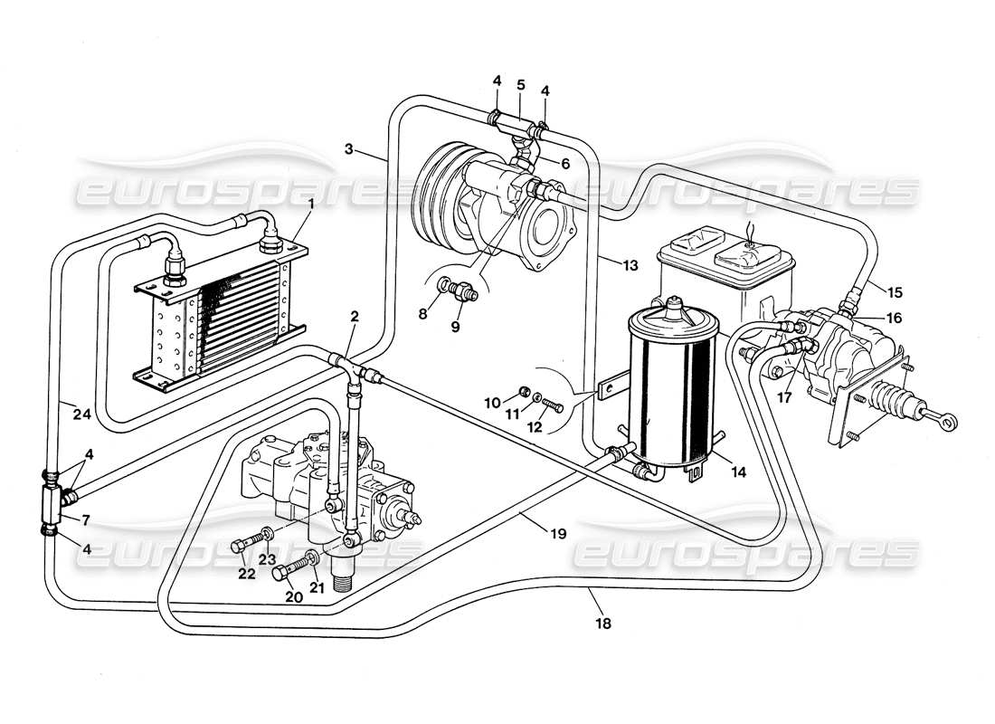 lamborghini lm002 (1988) diagrama de piezas del sistema de bomba de dirección