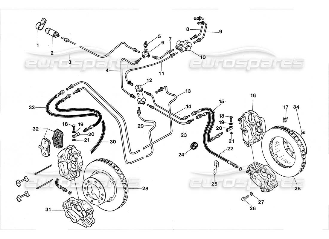 lamborghini lm002 (1988) diagrama de piezas de frenos delanteros