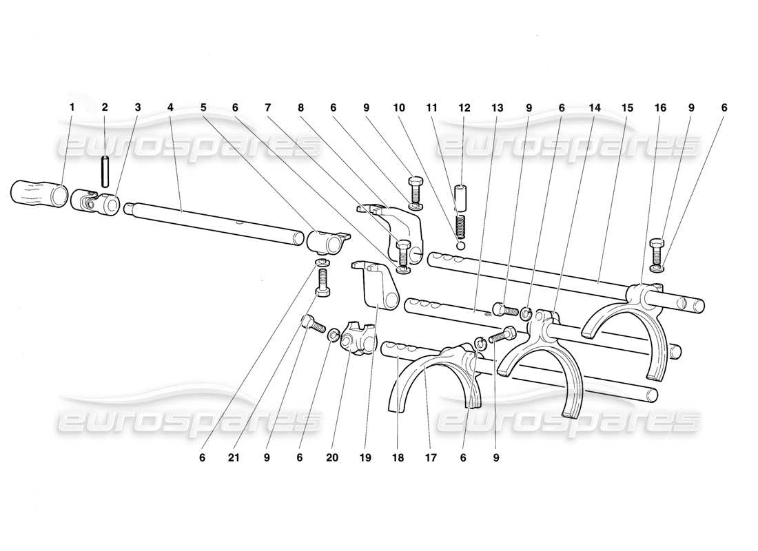lamborghini diablo vt (1994) diagrama de piezas de varillas y horquillas de cambio de caja de cambios
