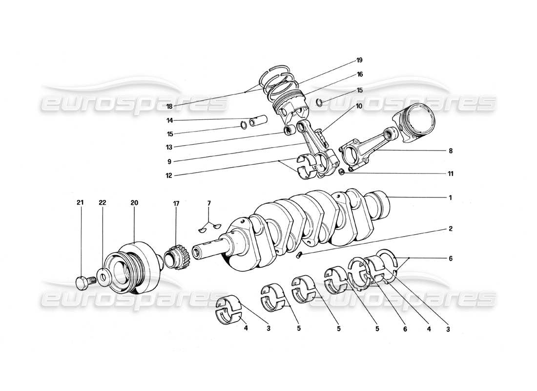 ferrari 328 (1988) cigüeñal - biela ​​y pistones diagrama de piezas