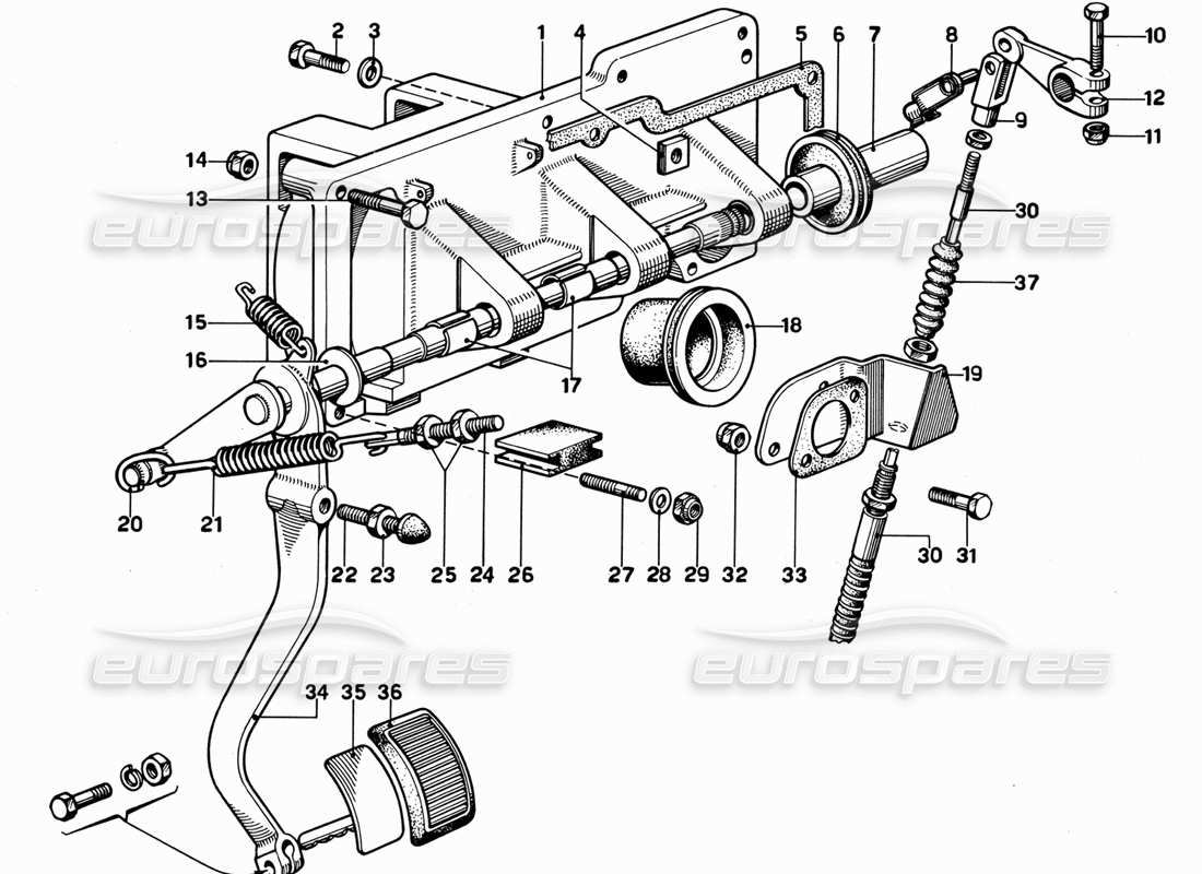 ferrari 365 gt 2+2 (mechanical) tablero de pedales - diagrama de piezas de control del embrague