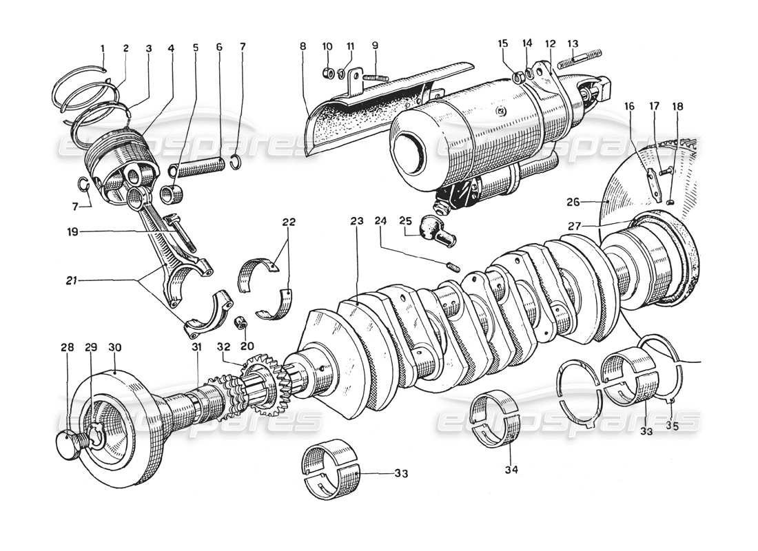 ferrari 275 gtb4 cigüeñal - bielas y pistones diagrama de piezas