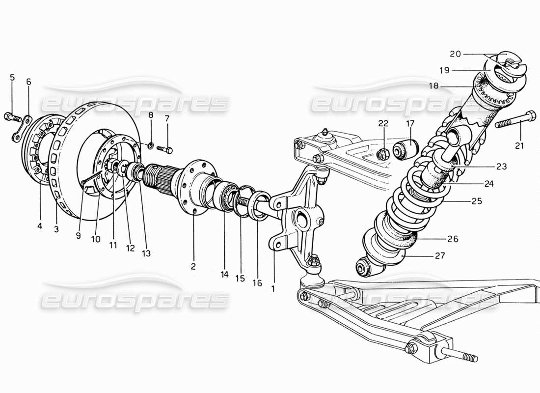ferrari 206 gt dino (1969) suspensión delantera - diagrama de piezas del amortiguador