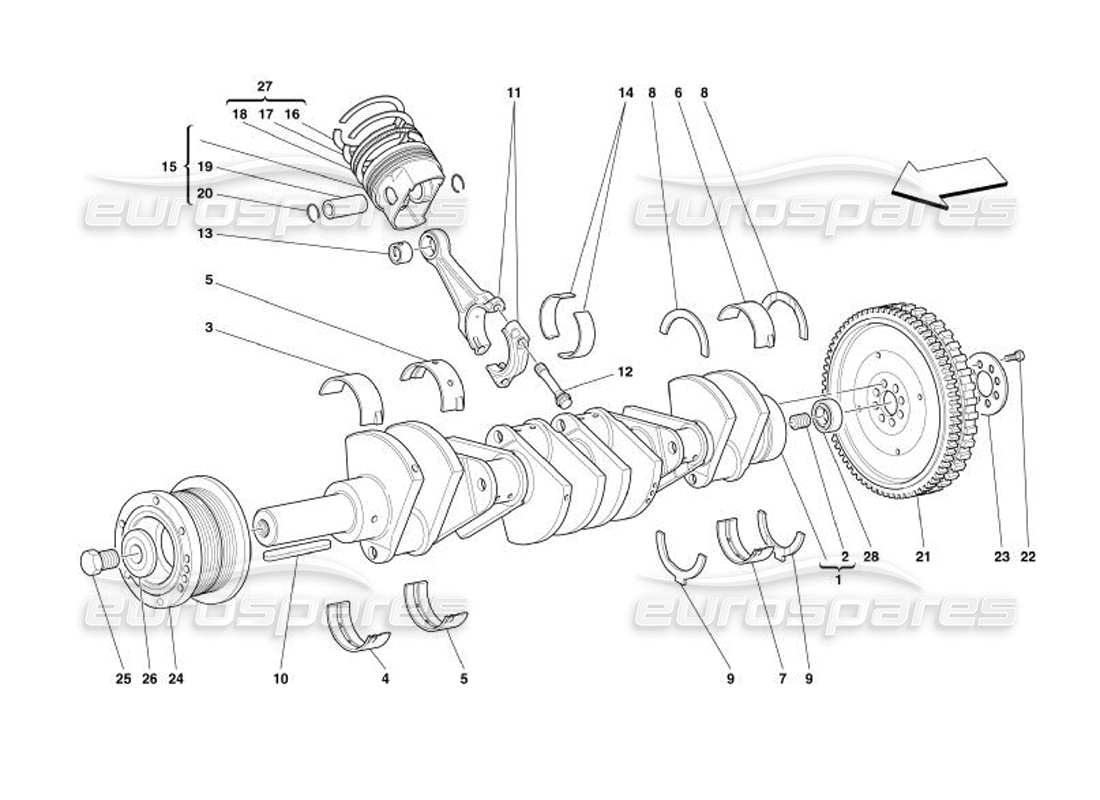 ferrari 575 superamerica eje impulsor: diagrama de piezas de bielas y pistones