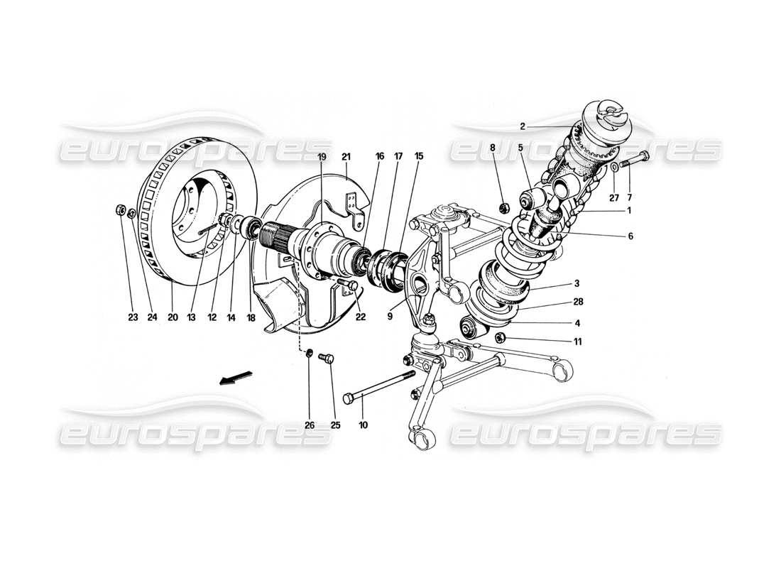 ferrari 512 bbi suspensión delantera - amortiguadores diagrama de piezas