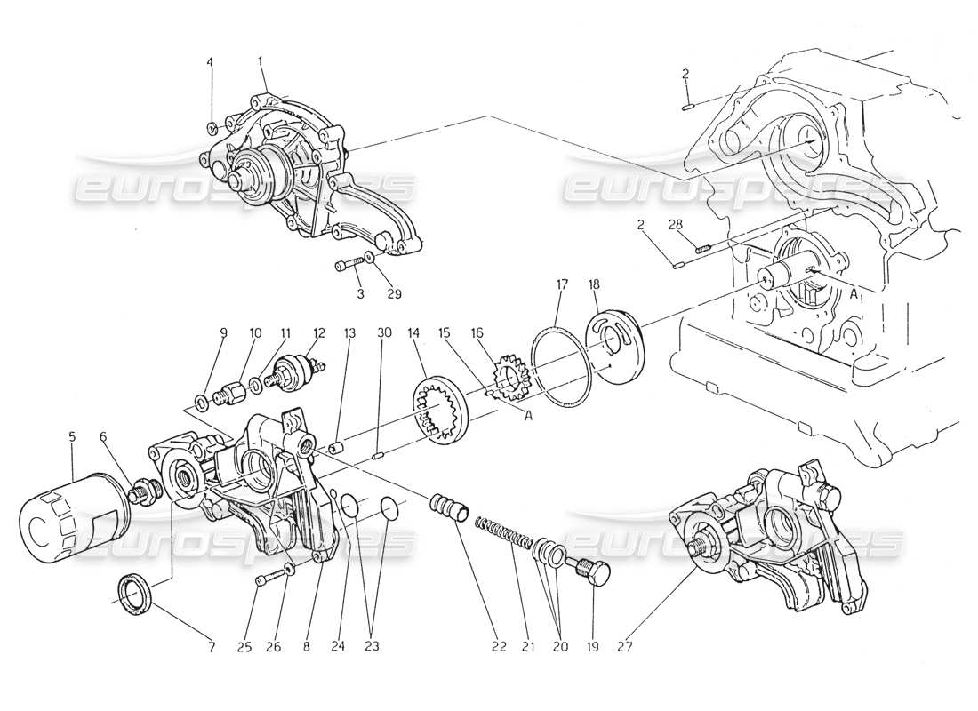 maserati karif 2.8 bomba de agua - diagrama de piezas de la bomba de aceite