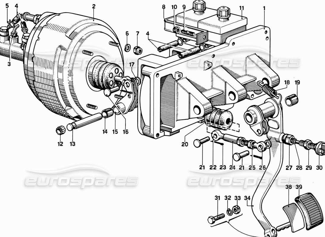 ferrari 365 gt 2+2 (mechanical) tablero de pedales - diagrama de piezas de control de frenos