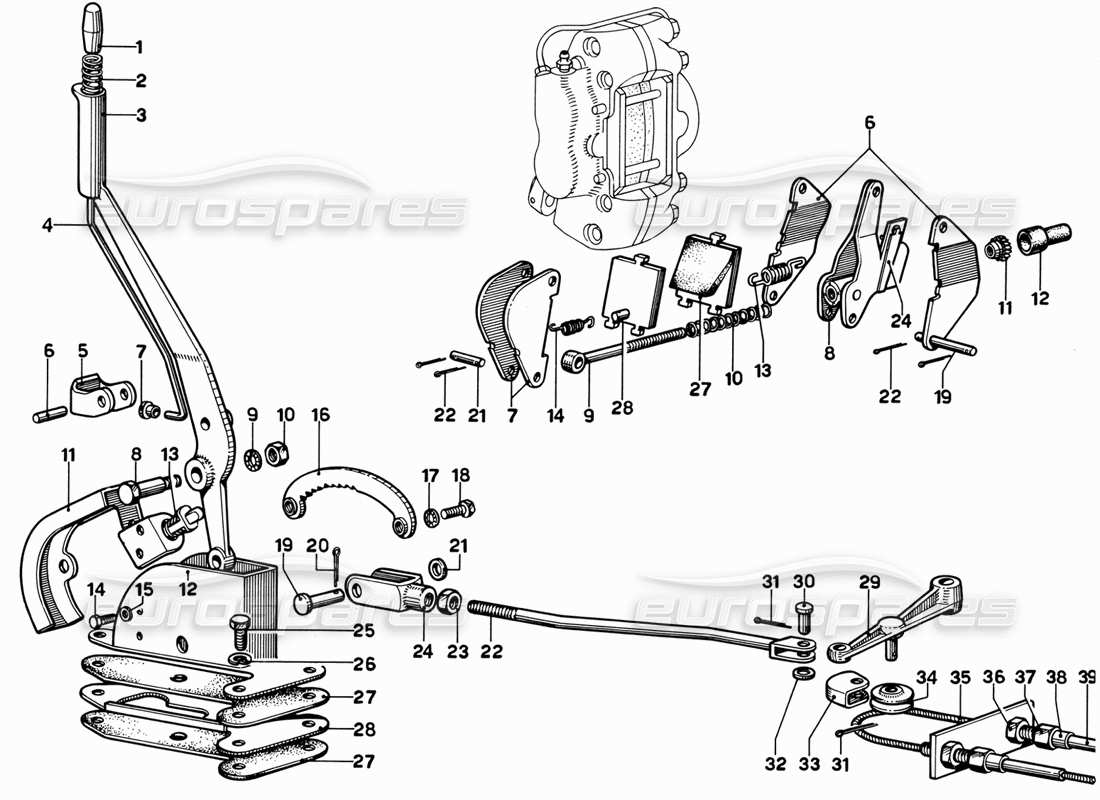 ferrari 365 gt 2+2 (mechanical) control del freno de mano diagrama de piezas