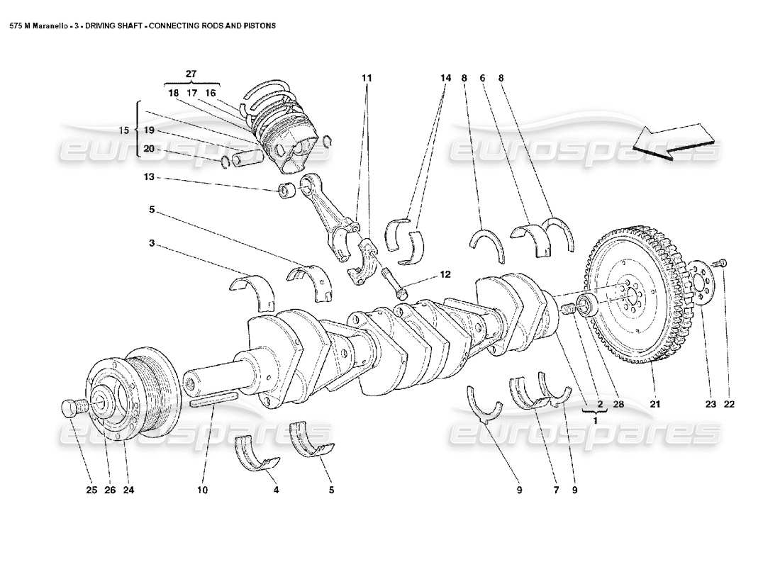 ferrari 575m maranello diagrama de piezas de pistones y bielas del eje impulsor