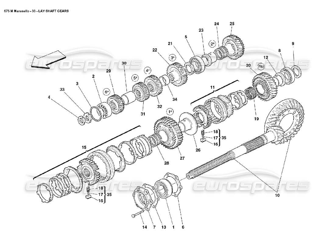 ferrari 575m maranello diagrama de piezas de engranajes del eje de apoyo