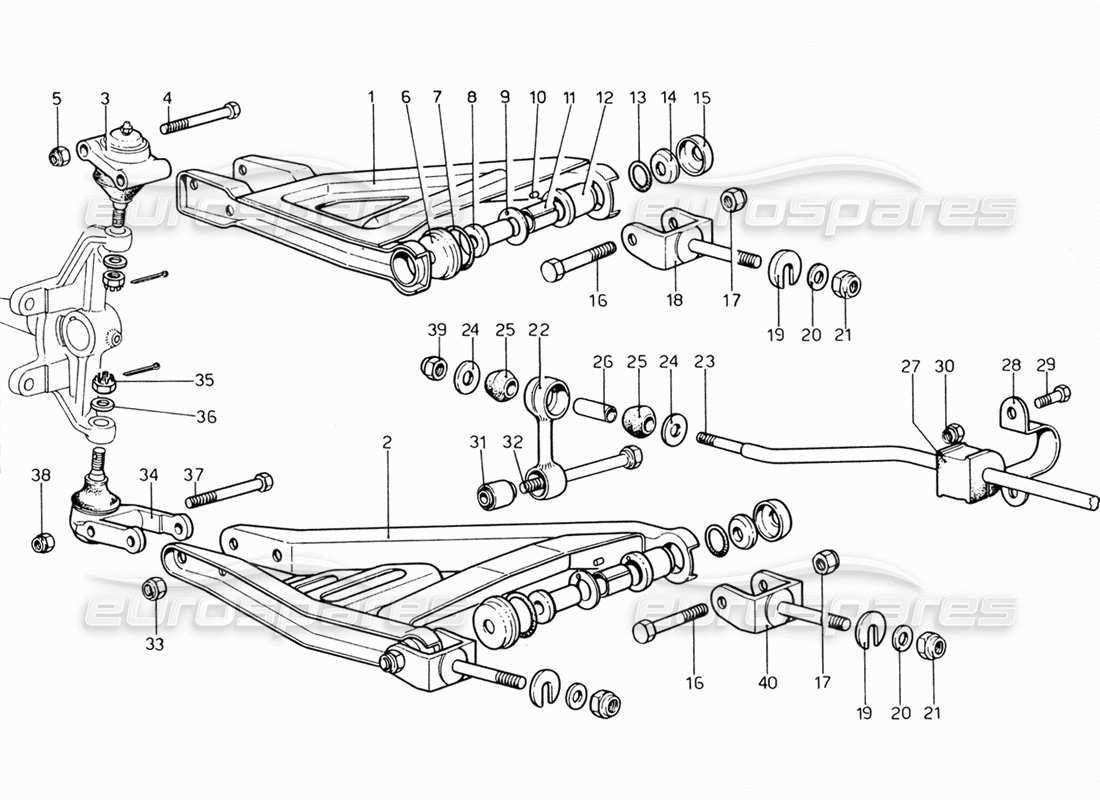ferrari 206 gt dino (1969) suspensión delantera - diagrama de piezas de palancas