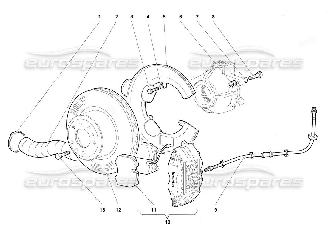 lamborghini diablo vt (1994) frenos delanteros diagrama de piezas