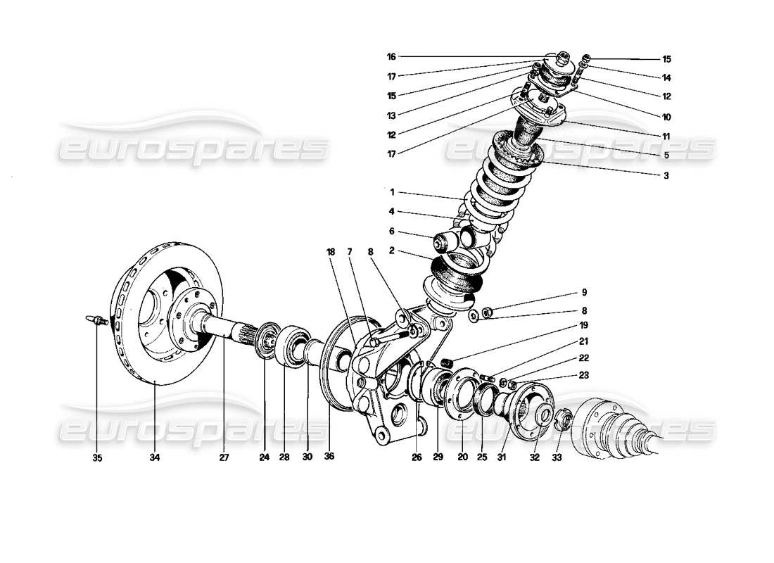 ferrari mondial 3.0 qv (1984) suspensión trasera - amortiguador y disco de freno diagrama de piezas