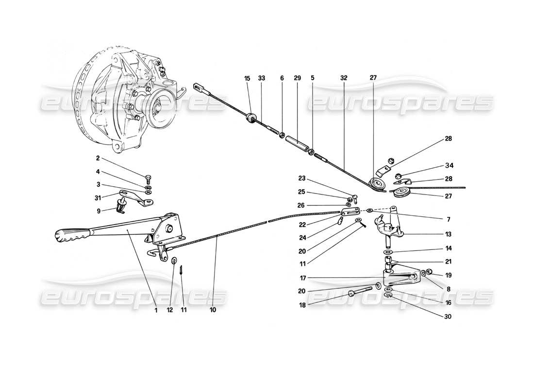 ferrari 208 turbo (1982) diagrama de piezas del control del freno de mano