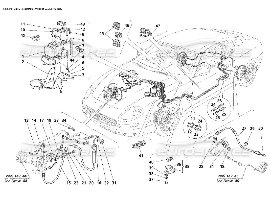 maserati 4200 coupe (2002) sistema de frenos -válido para gd diagrama de piezas