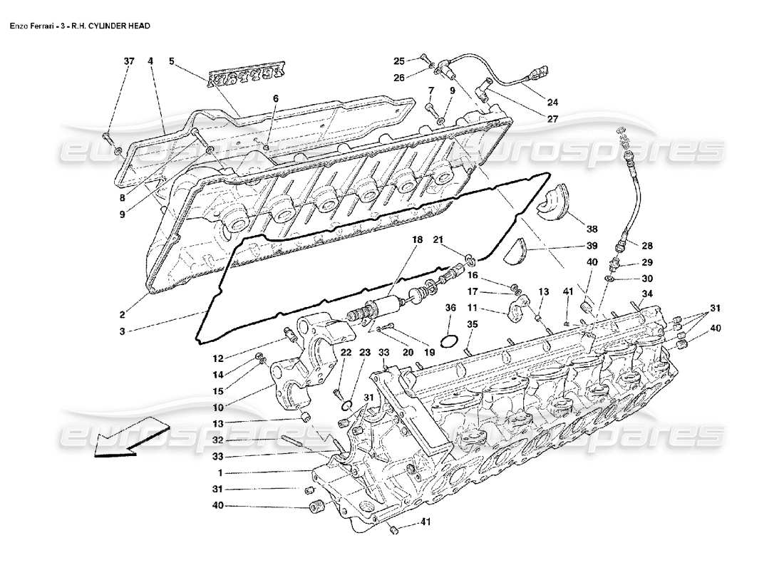 ferrari enzo diagrama de piezas de la culata del cilindro derecho