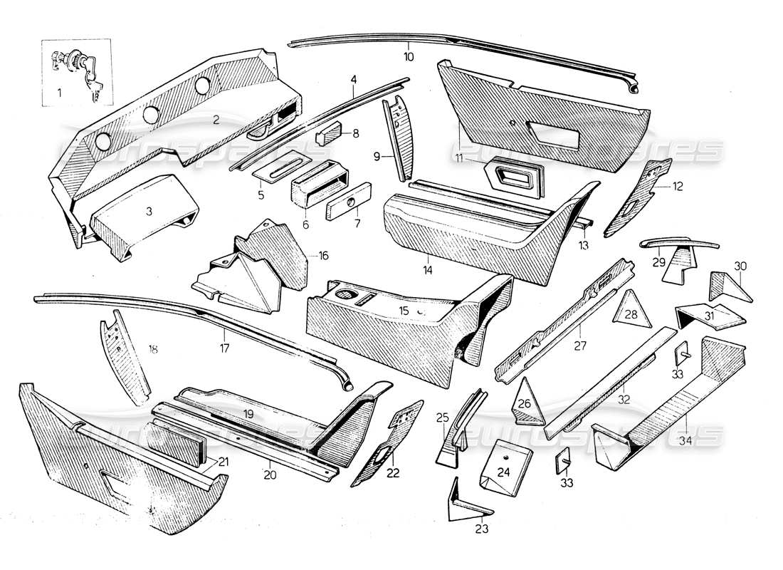 lamborghini countach lp400 revestimiento interior diagrama de piezas