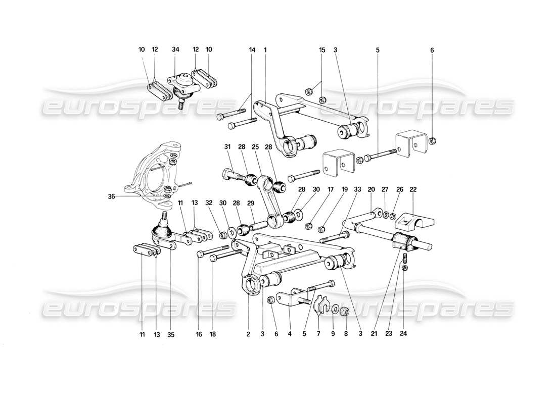 ferrari mondial 3.0 qv (1984) suspensión delantera - horquillas diagrama de piezas