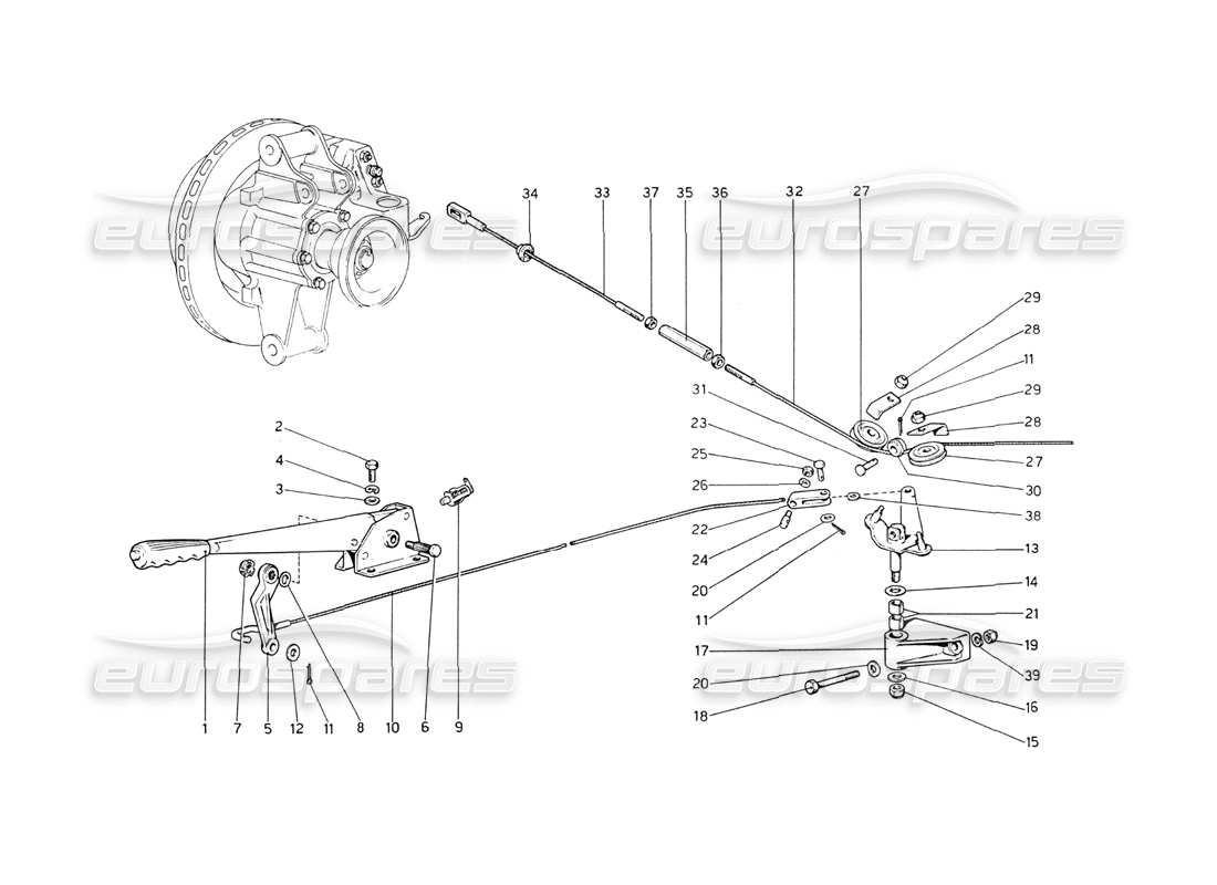 ferrari 208 gt4 dino (1975) control del freno de mano diagrama de piezas
