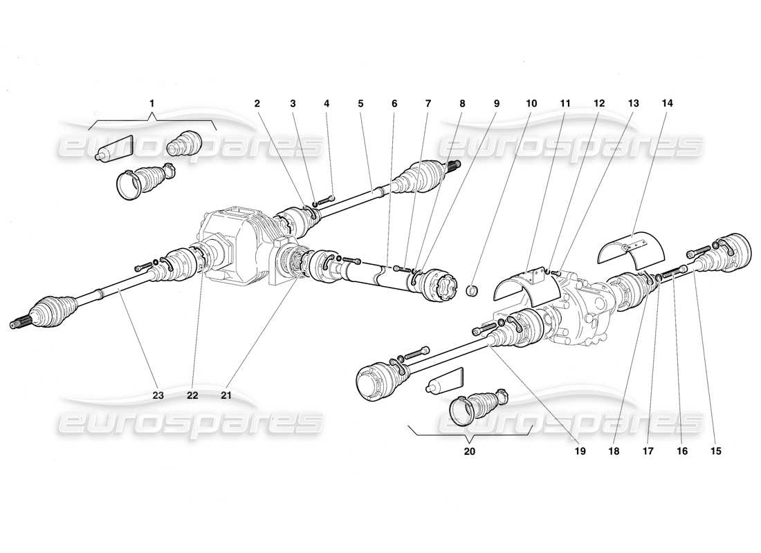 lamborghini diablo vt (1994) ejes de transmisión y eje de hélice diagrama de piezas