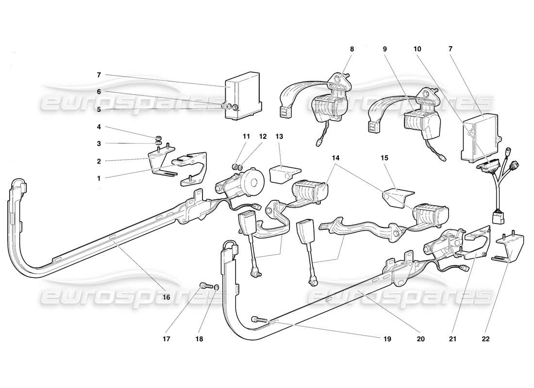 lamborghini diablo vt (1994) cinturones de sujeción pasivos (válido para la versión de ee. uu. - abril 1994) diagrama de piezas