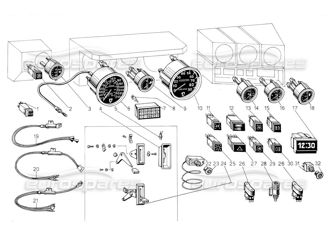 lamborghini jalpa 3.5 (1984) instrumentos diagrama de piezas