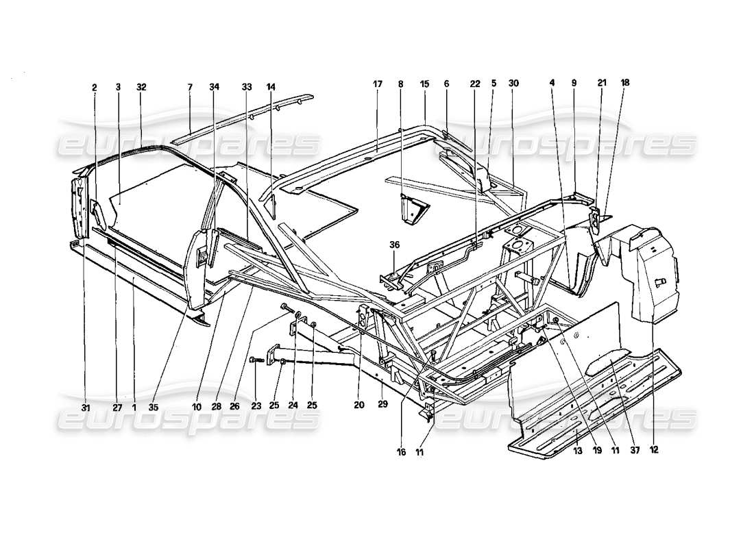 ferrari mondial 3.0 qv (1984) carrocería - elementos internos - diagrama de piezas de quattrovalvole