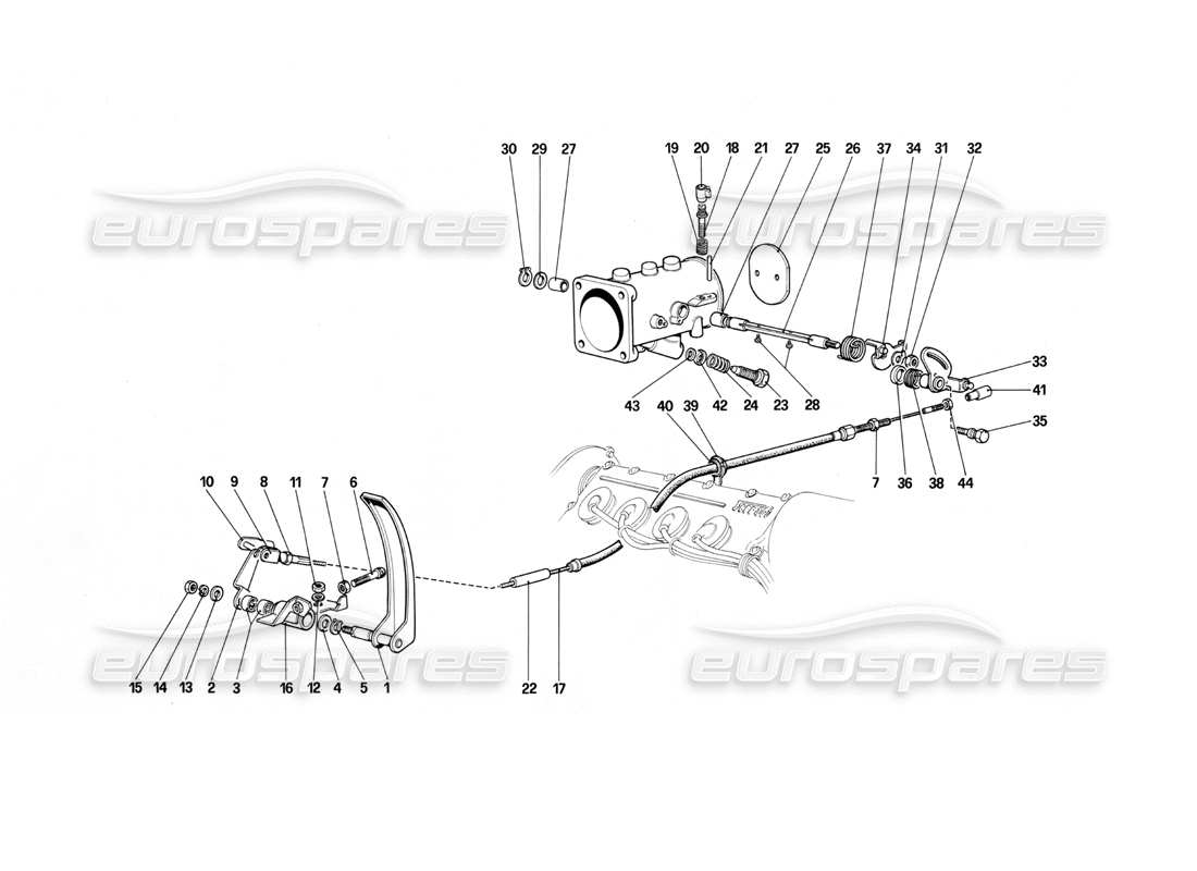 ferrari mondial 3.0 qv (1984) diagrama de piezas de conexión y carcasa del acelerador