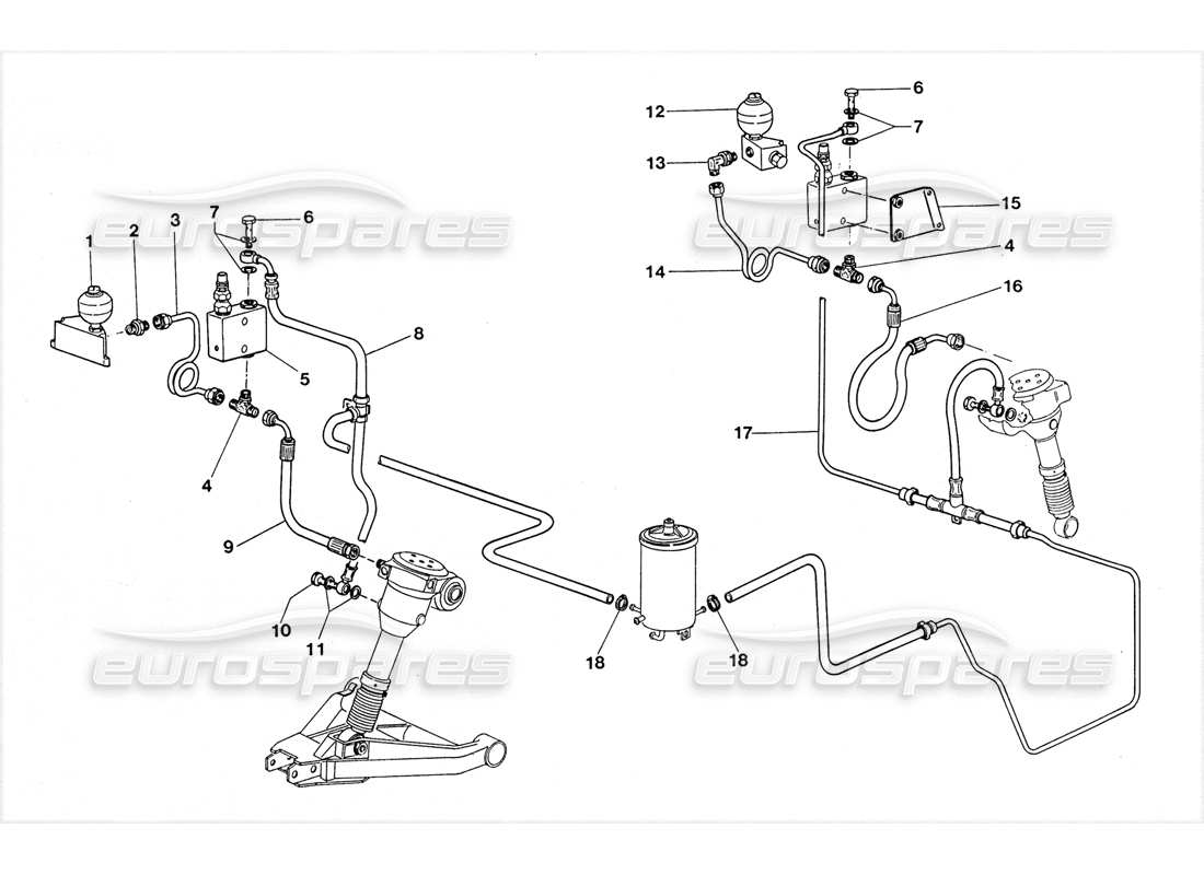 lamborghini lm002 (1988) diagrama de piezas del sistema hidráulico de parada