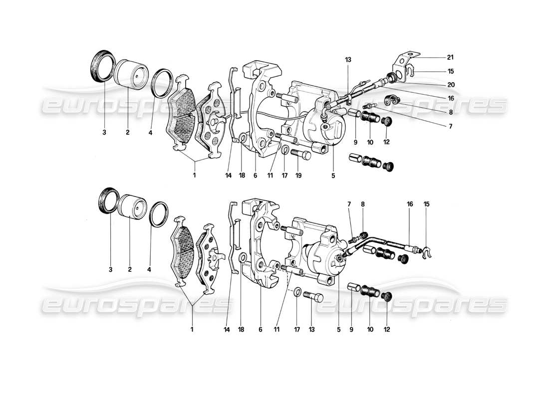ferrari mondial 3.0 qv (1984) calibres para frenos delanteros y traseros (válidos para rhd-para lhd desde el chasis no. 43013) diagrama de piezas