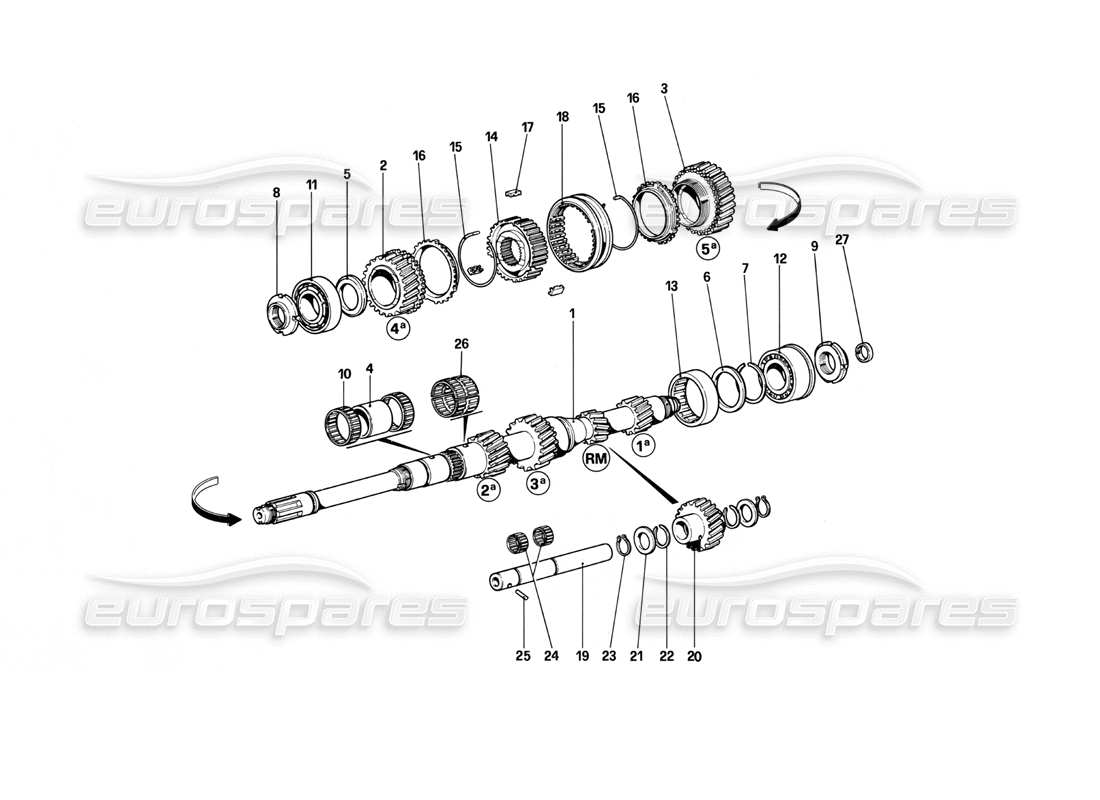 ferrari mondial 3.0 qv (1984) diagrama de piezas de engranajes del eje principal