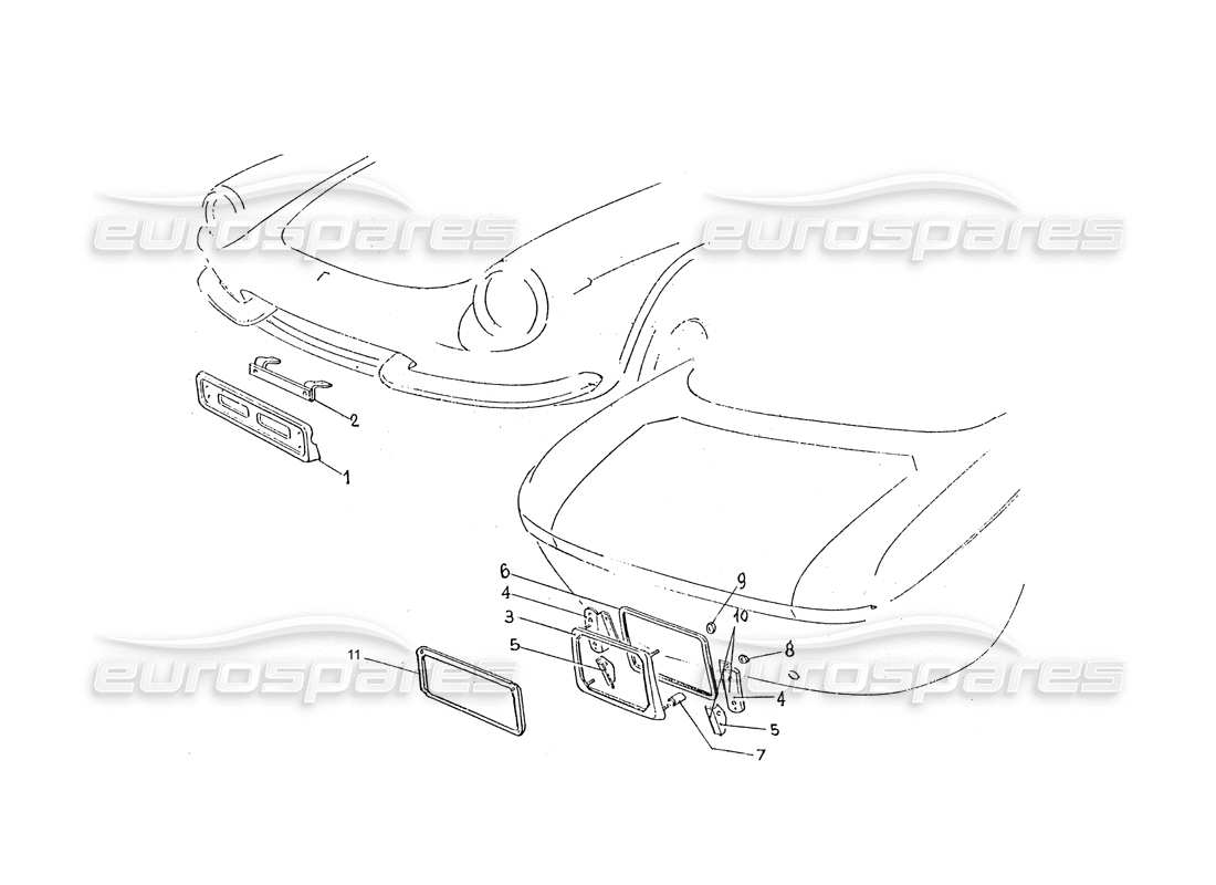 ferrari 365 gtc (coachwork) diagrama de piezas de los soportes de matrícula delanteros y traseros