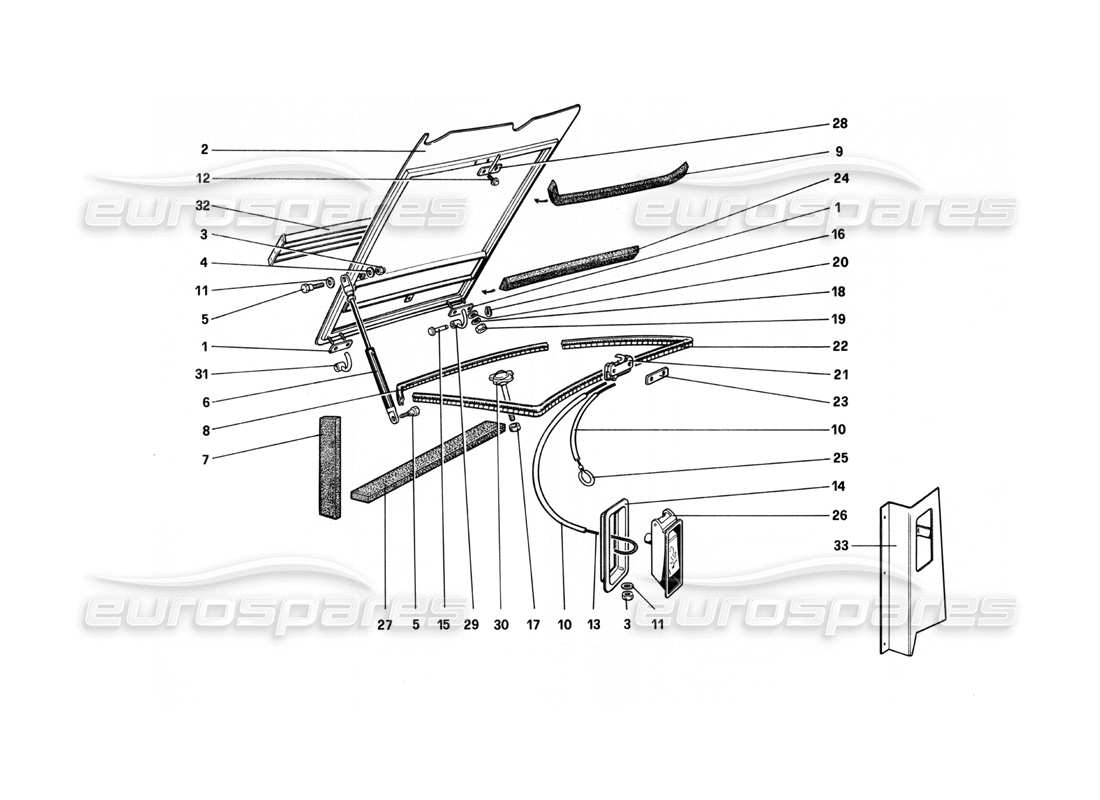 ferrari 208 turbo (1982) diagrama de piezas de la tapa del compartimento frontal