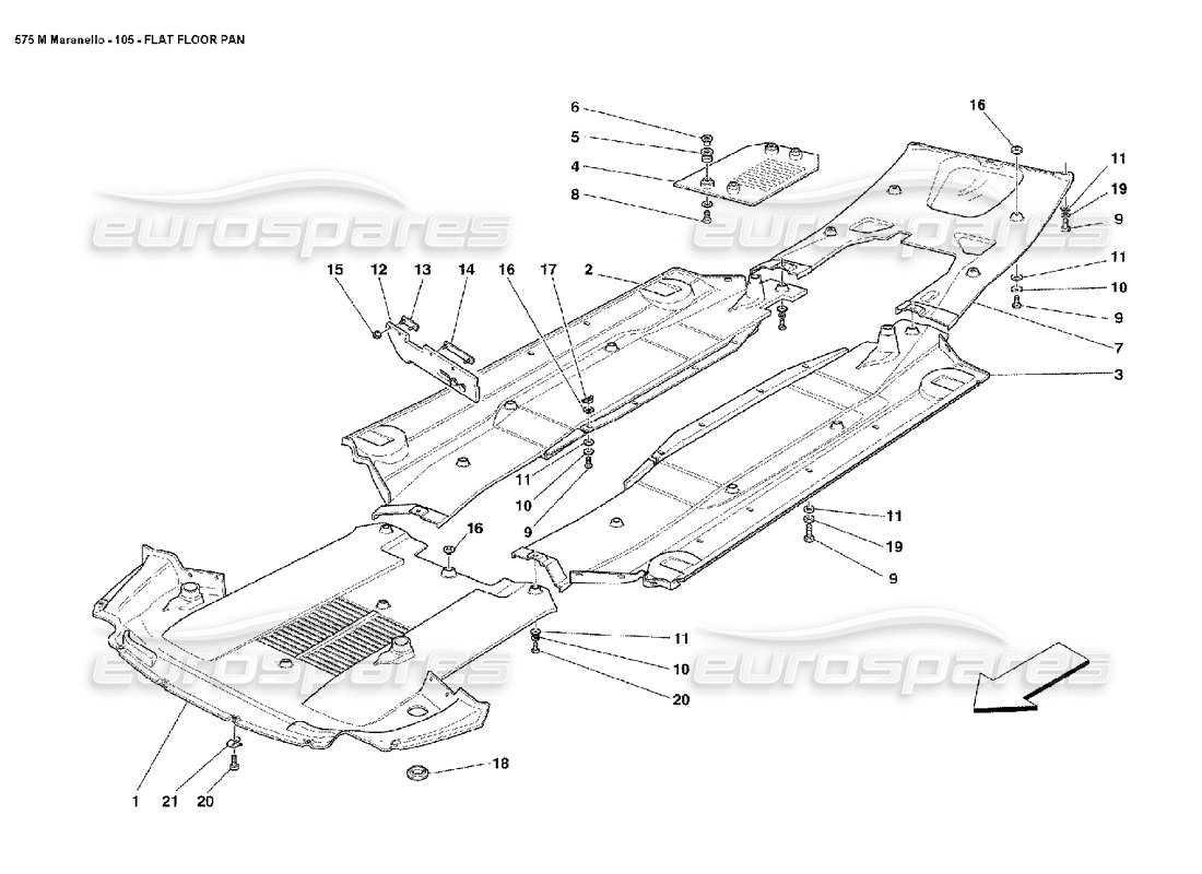 ferrari 575m maranello diagrama de piezas del panel de piso plano