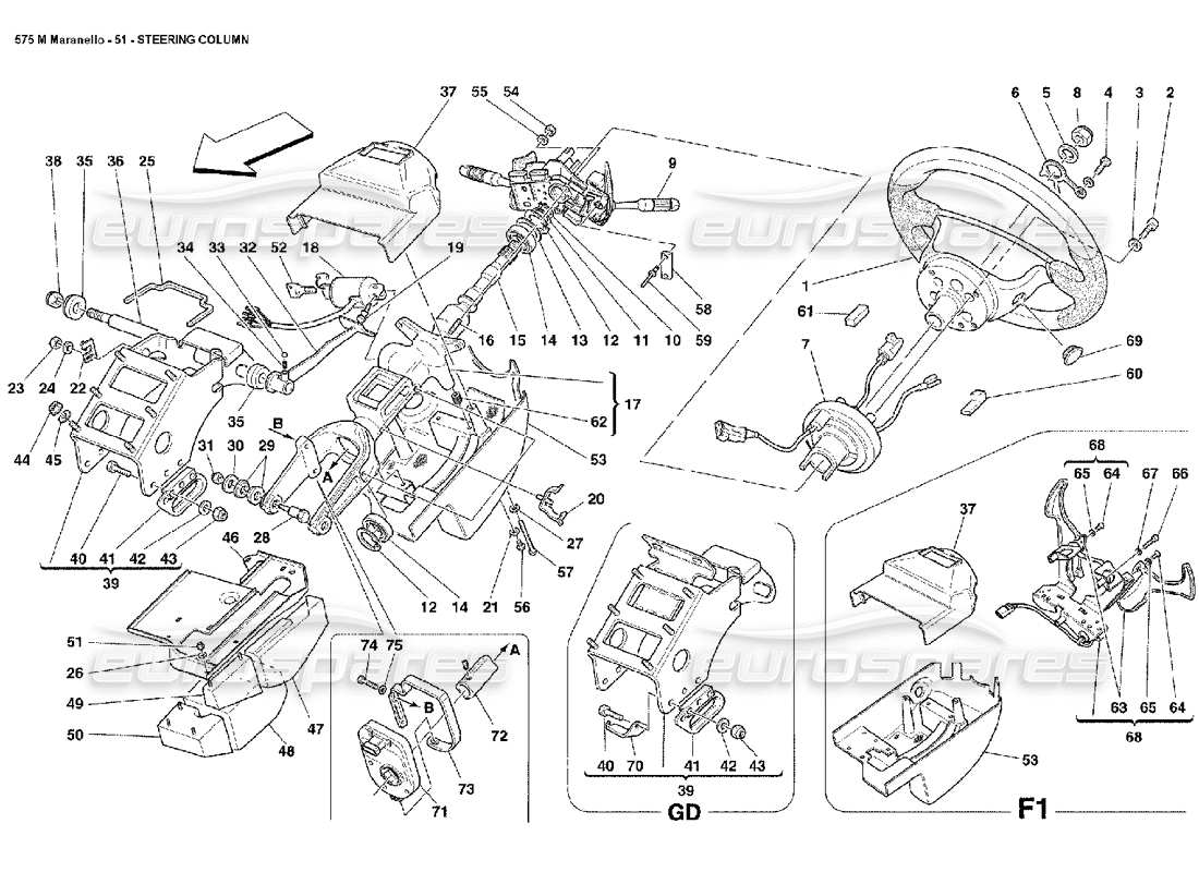 ferrari 575m maranello diagrama de piezas de la columna de dirección